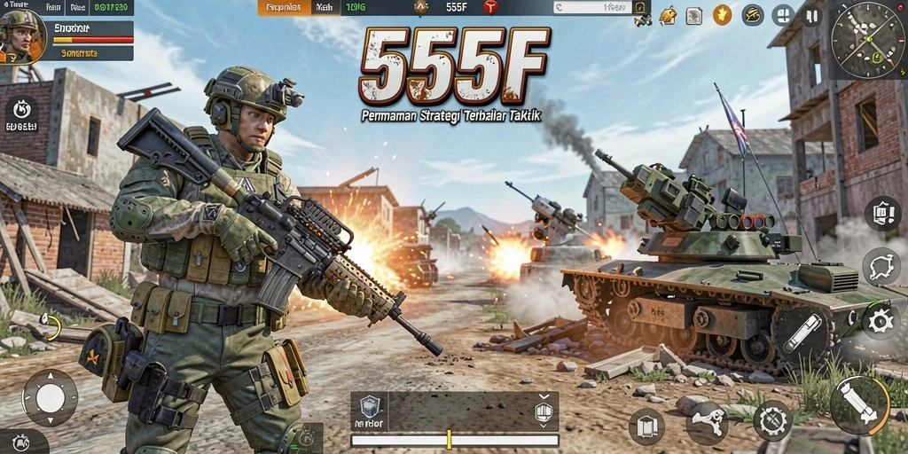 Tampilan layak dari gameplay 555F yang seru dan strategis.