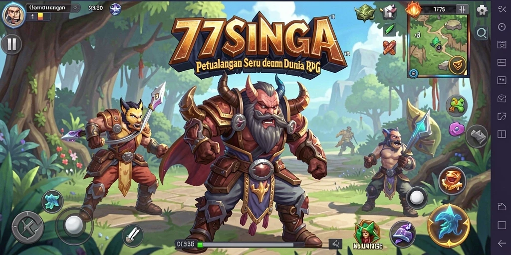 Tangkapan layar gameplay RPG yang menampilkan pertarungan seru di <strong>77SINGA</strong>.