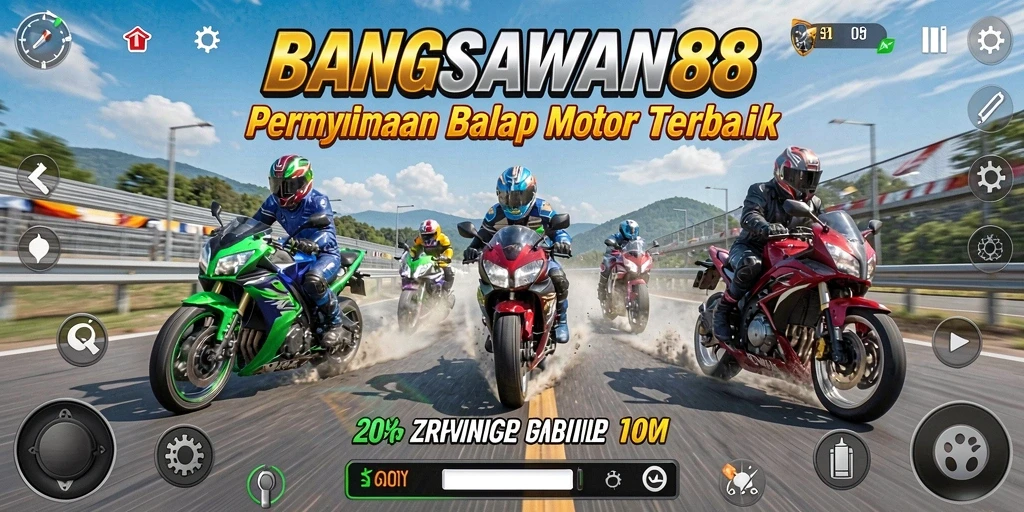 Tampilan seru dari gameplay balap motor BANGSAWAN88.