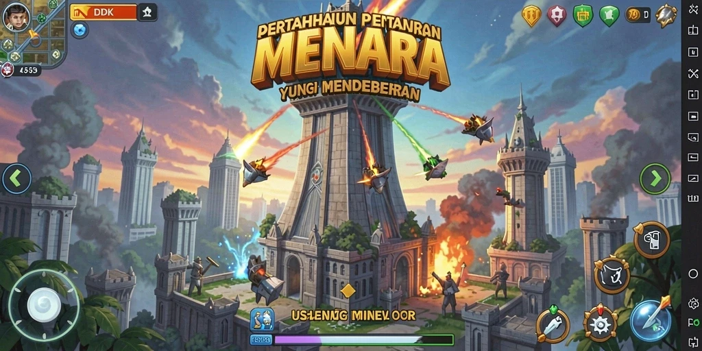 Screenshot menunjukkan aksi seru di game Tower Defense DKK.