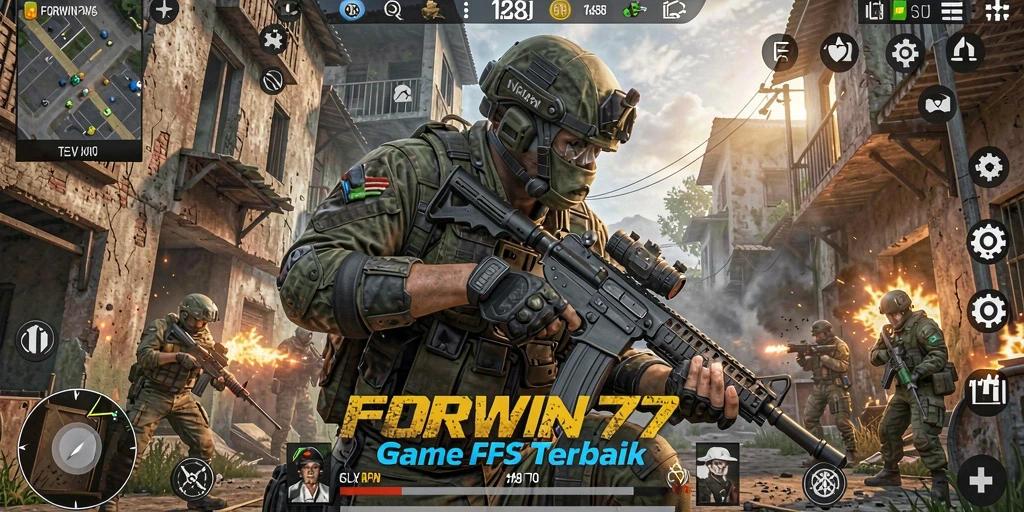 Tampilan gameplay seru dari FORWIN77 dengan aksi tempur yang intens.
