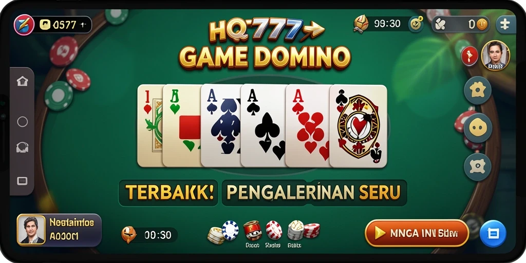 Screenshot utama HQ777 menampilkan gameplay seru dari permainan Domino.