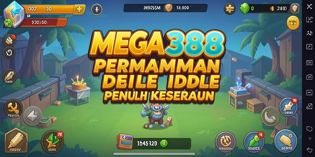 Screenshot gameplay MEGA388 menampilkan karakter yang sedang mengumpulkan sumber daya secara otomatis.