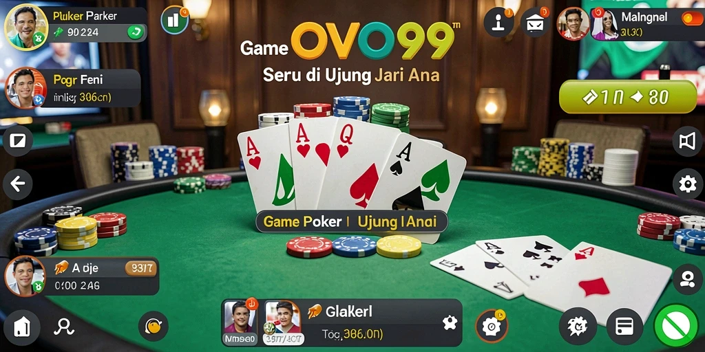 Tampilan gameplay poker yang seru dan interaktif di OVO99.