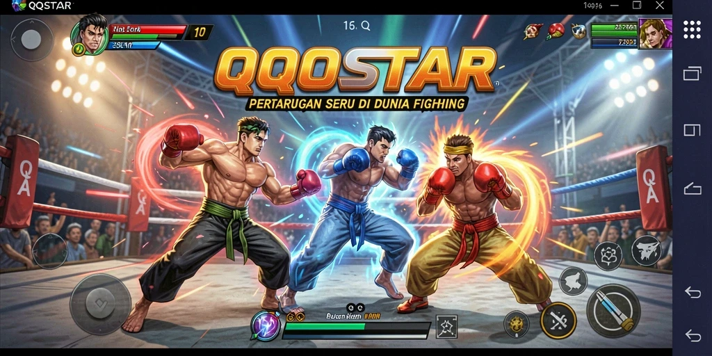 Tampilan gameplay <strong>QQSTAR</strong> menunjukkan aksi pertarungan yang seru dan mendebarkan.