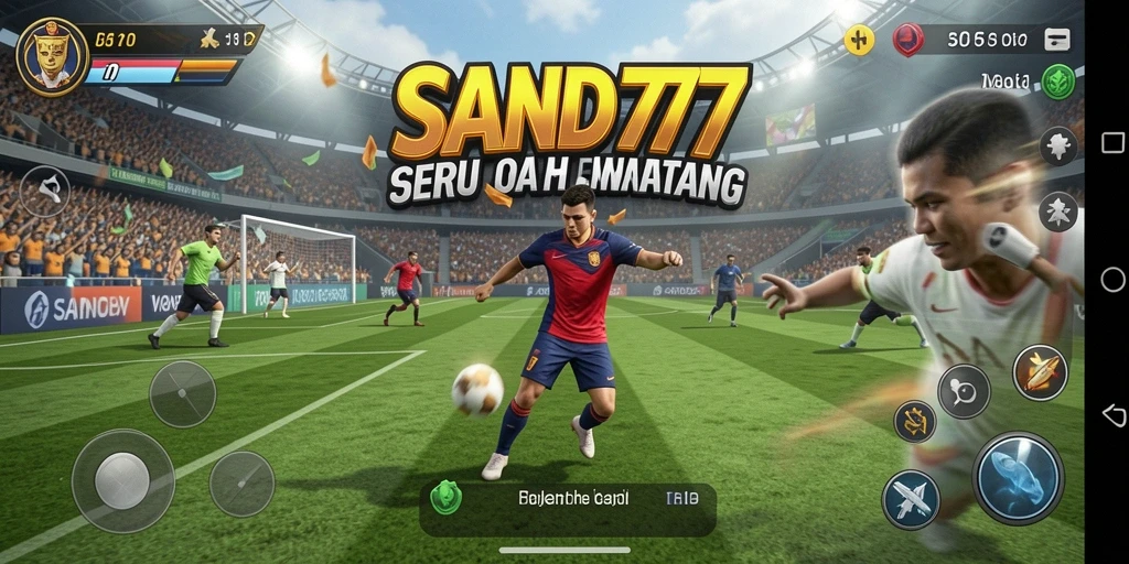 Tampilan gameplay SAND77 yang seru dalam arena olahraga.