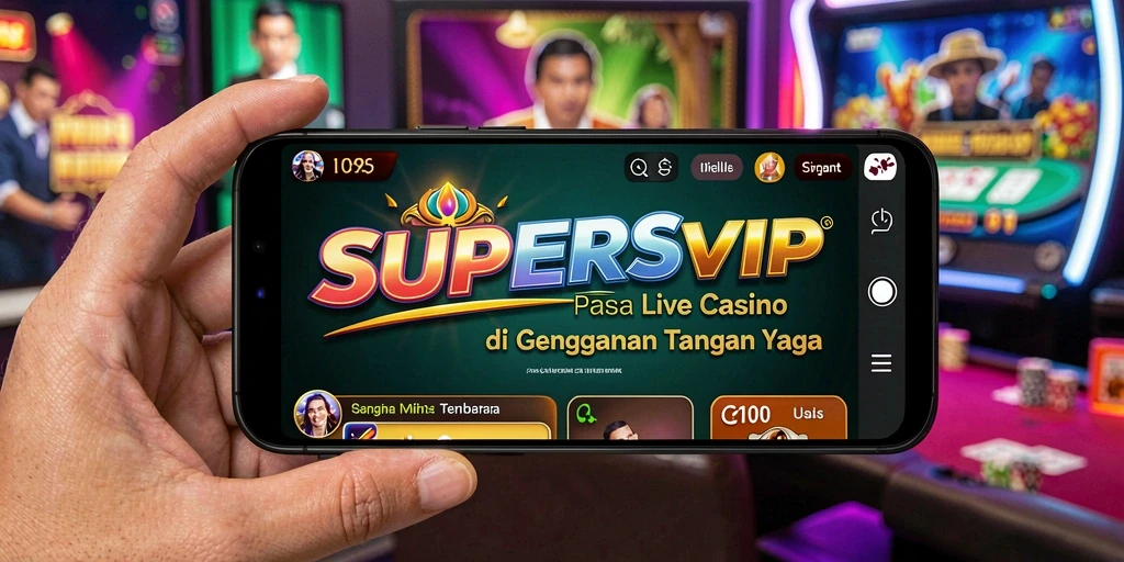 Screenshot SUPERSVIP menampilkan dealer langsung yang berinteraksi dengan pemain dalam permainan Live Casino.