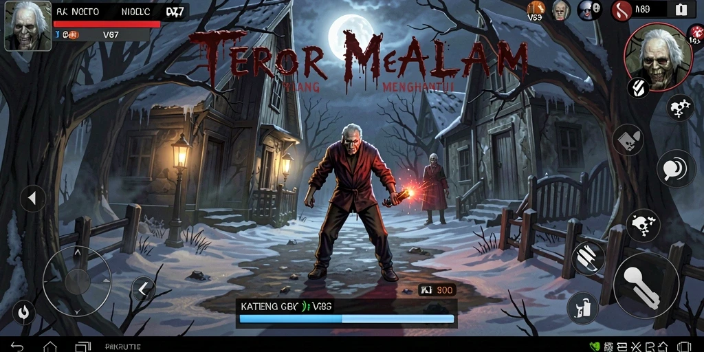 Screenshot V87 menunjukkan gameplay horor yang mencekam dan misterius.