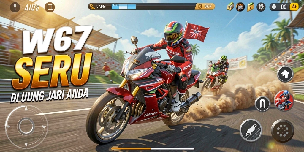 Tampilan menarik dari gameplay W67 yang penuh aksi balapan motor.