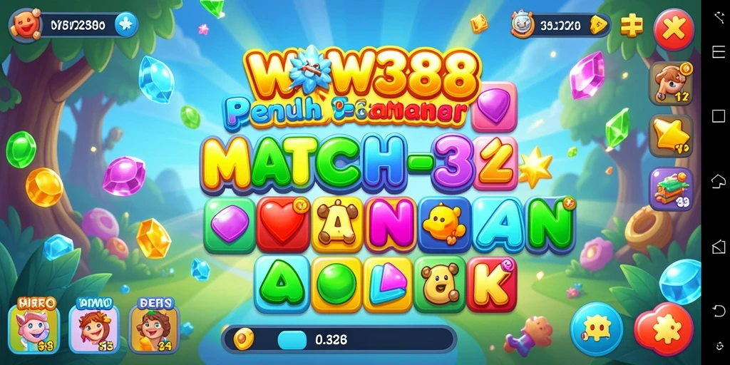 Screenshot WOW388 yang menunjukkan aksi mencocokkan batu berwarna.